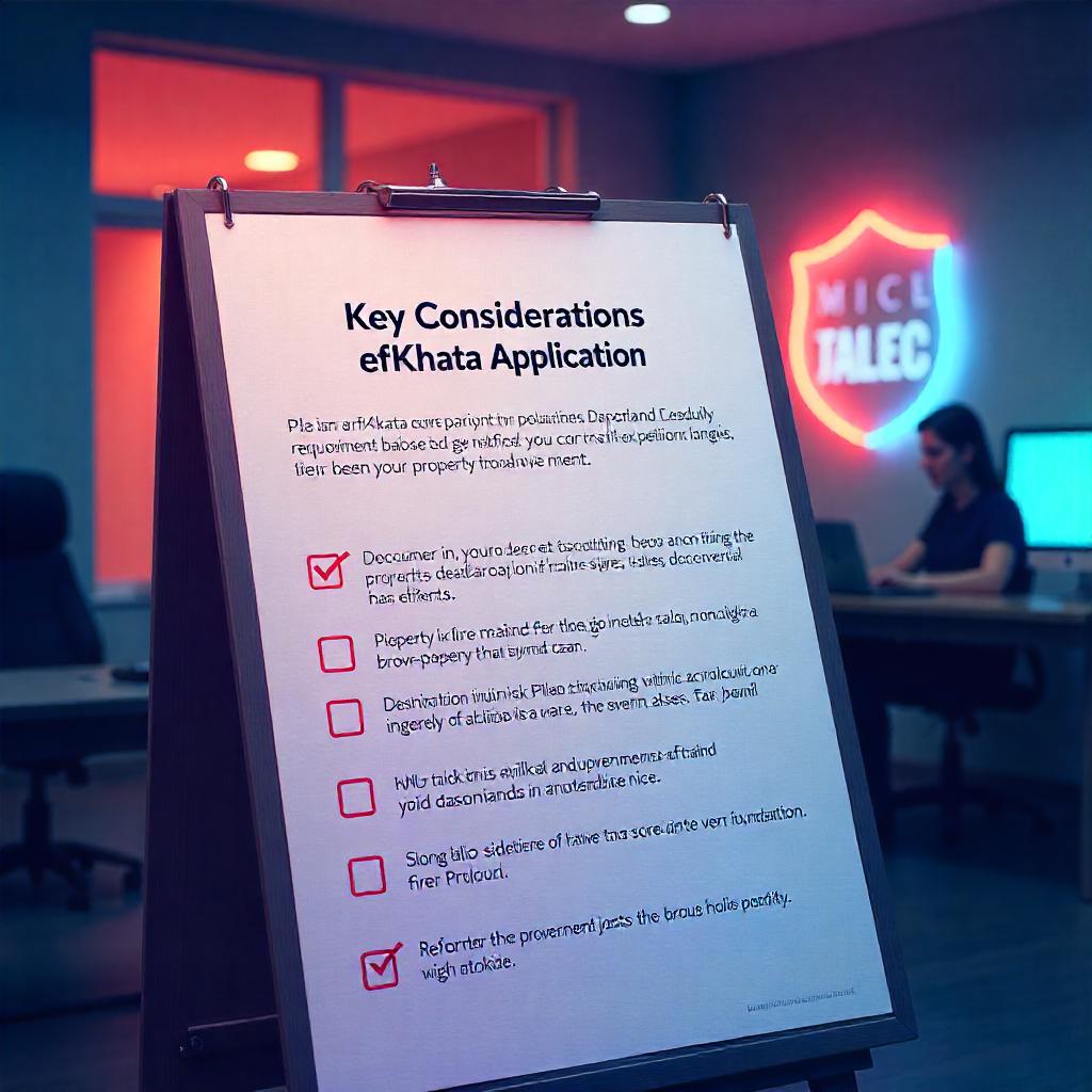 Checklist highlighting key considerations such as document accuracy, property tax payments, and BBMP assistance in eKhata application.