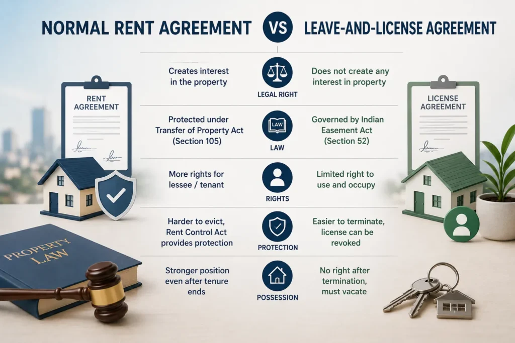 Normal Rent Agreement versus leave and license agreement
