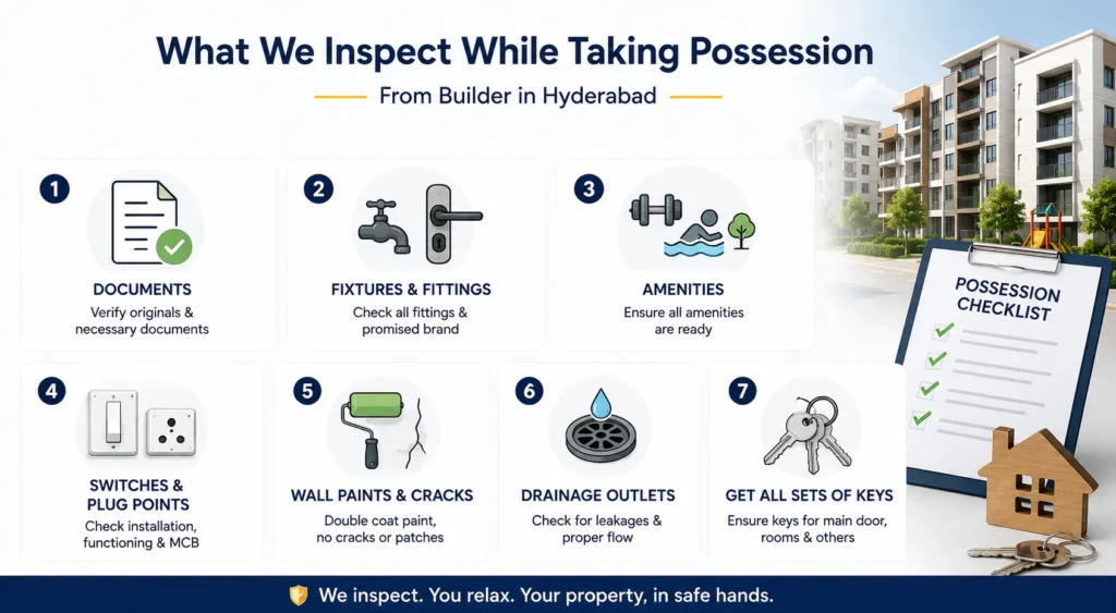 What do we inspect while we take possession of your property in Hyderabad